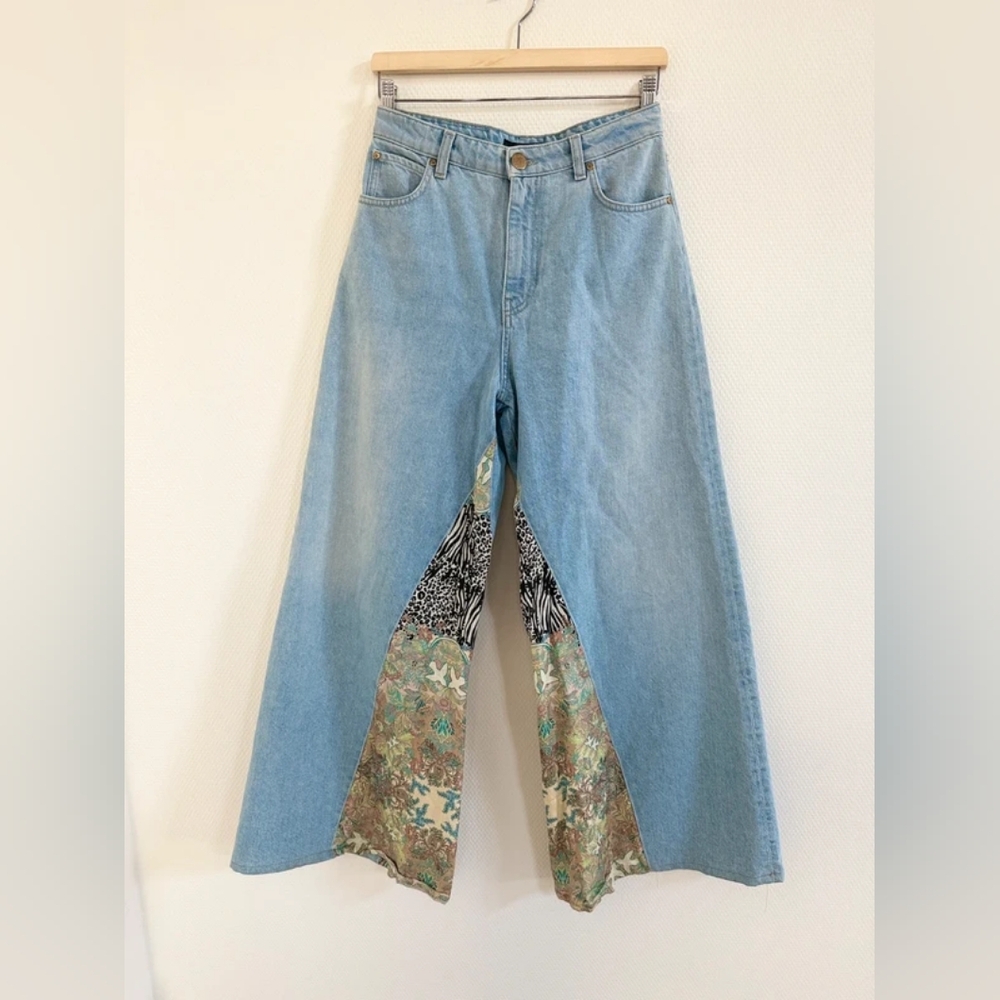 Women's Blue Patchwork Flare Jeans